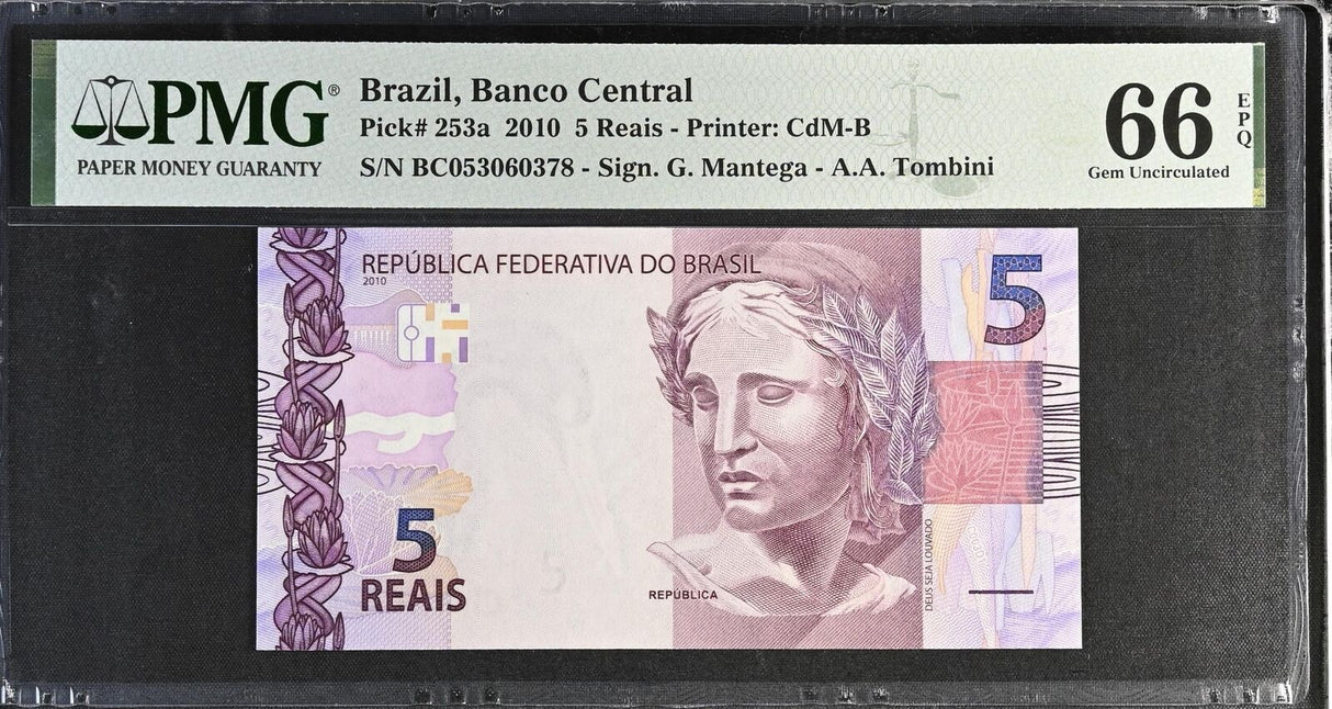 Brazil 5 Reais 2010 P 253 a Gem UNC PMG 66 EPQ