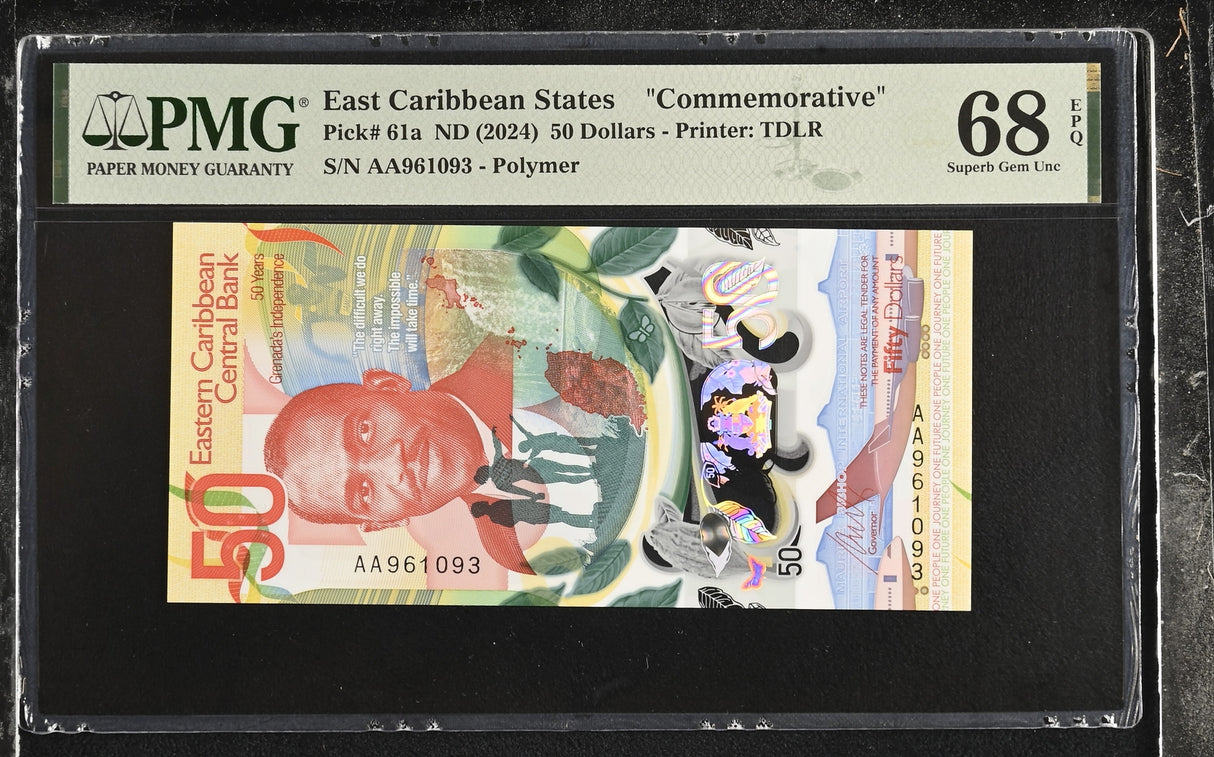 East Caribbean 50 Dollars ND 2024 P 61 a Comm. Superb Gem UNC PMG 68 EPQ TOP POP