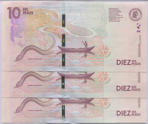Colombia 10000 Pesos 2018/2021 P 460 UNC Lot 3 PCS