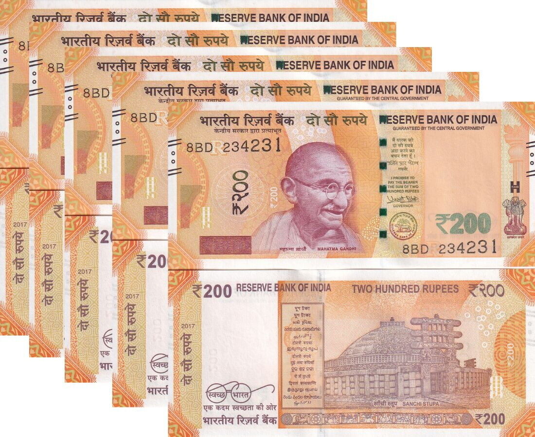 India 200 Rupees 2017 P 113 a UNC LOT 5 PCS