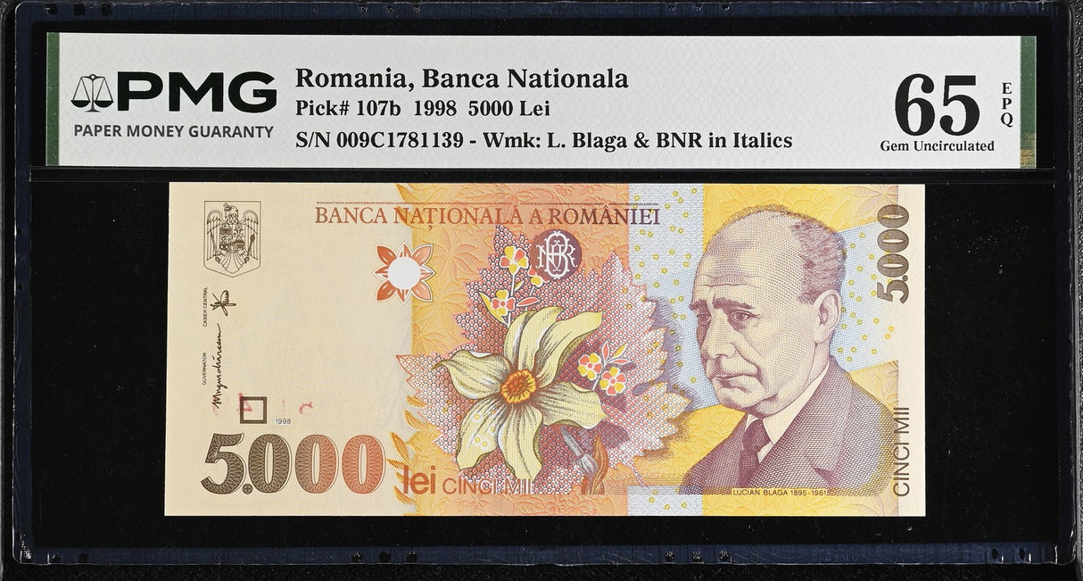 Romania 5000 Lei 1998 P 107 b Gem UNC PMG 65 EPQ
