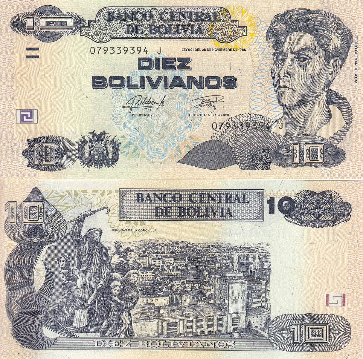 Bolivia 10 Bolivianos 1986/2015 P 243 Series J UNC