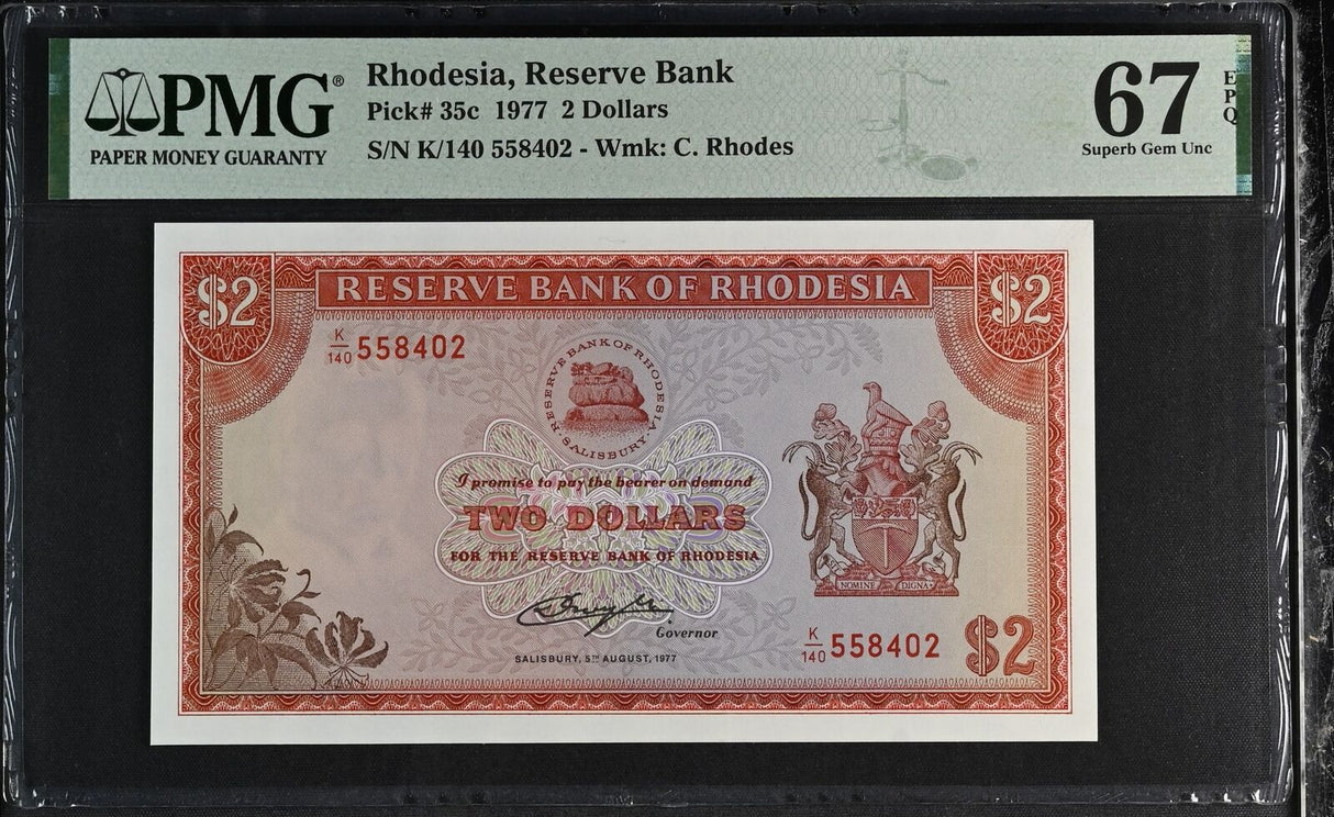 Rhodesia 2 Dollars 1977 P 35 c Superb Gem UNC PMG 67 EPQ
