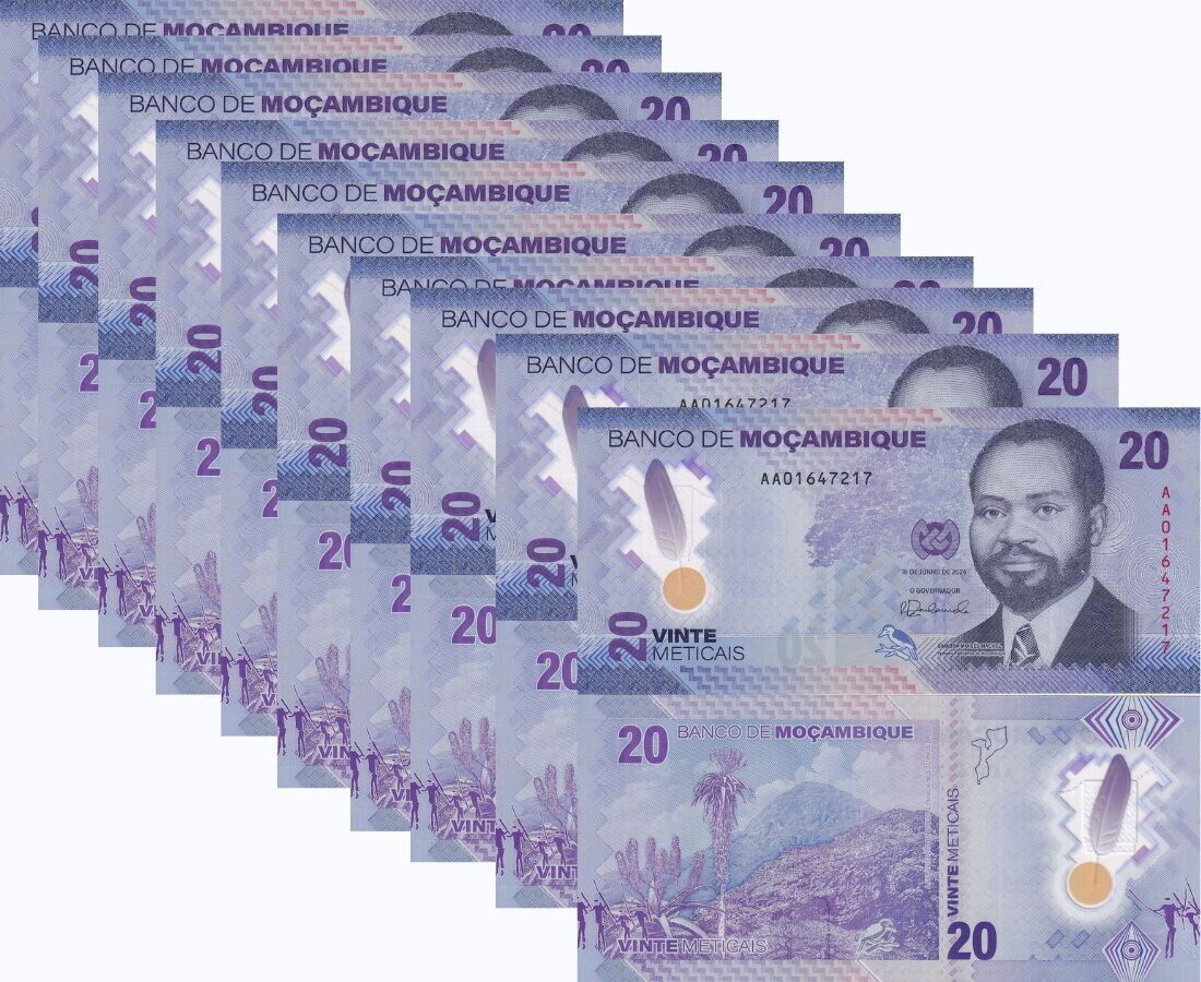 Mozambique 20 Meticais 2024 Polymer new P 155 UNC LOT 10 PCS