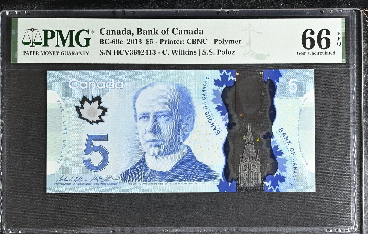 Canada 5 Dollars 2013 P 106 Polymer Wilkins Poloz Gem UNC PMG 66 EPQ