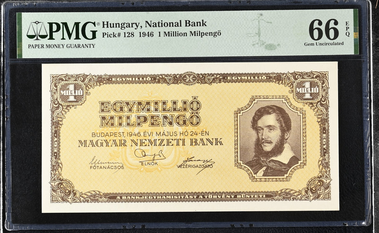 Hungary 1 Million Milpengo 1946 P 128 Gem UNC PMG 66 EPQ
