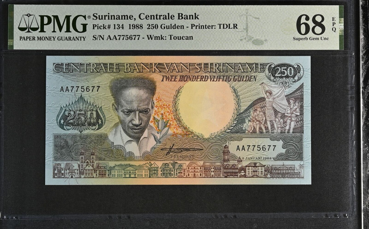 Suriname 250 Gulden 1988 P 134 Superb Gem UNC PMG 68 EPQ TOP POP
