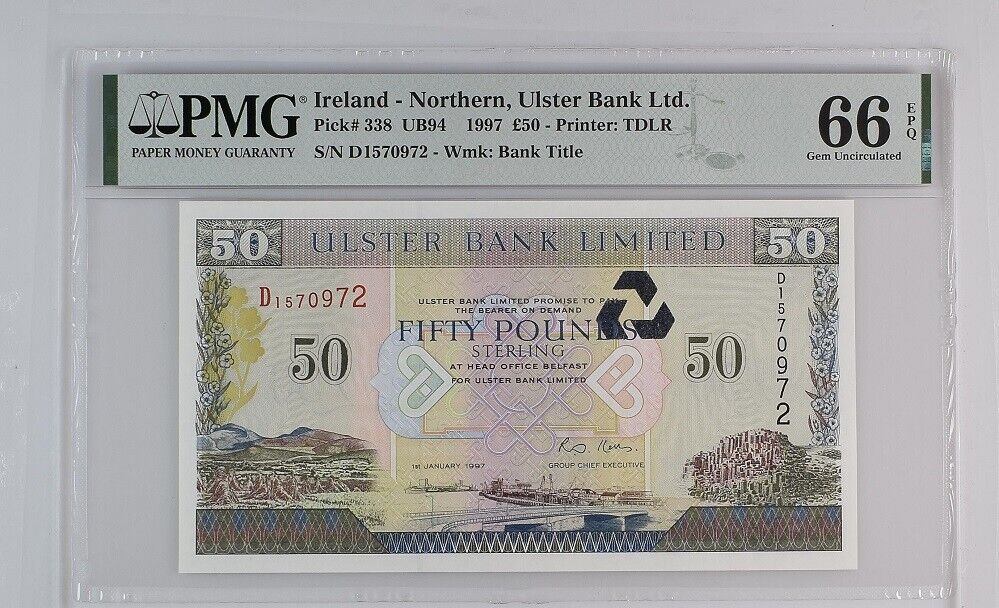 Northern Ireland 50 Pounds 1997 P 338 Gem UNC PMG 66 EPQ