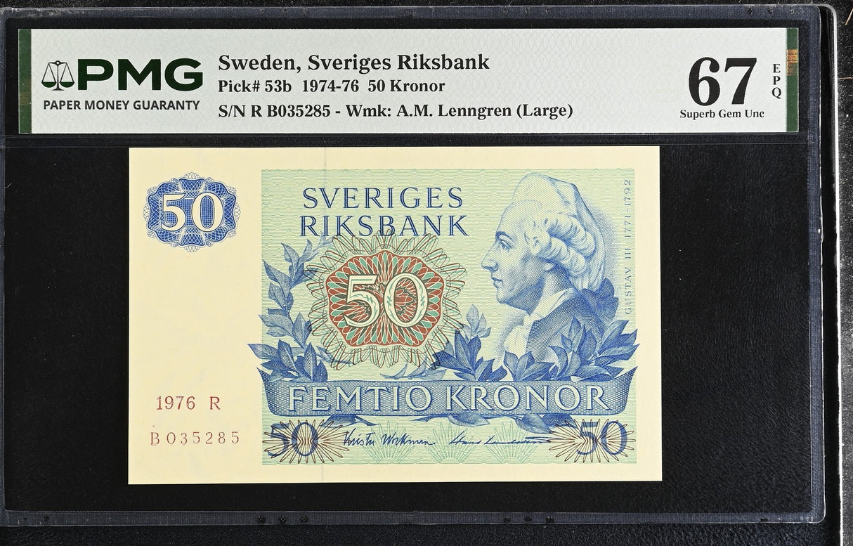 Sweden 50 Kronor 1976 P 53 b Superb Gem UNC PMG 67 EPQ TOP POP