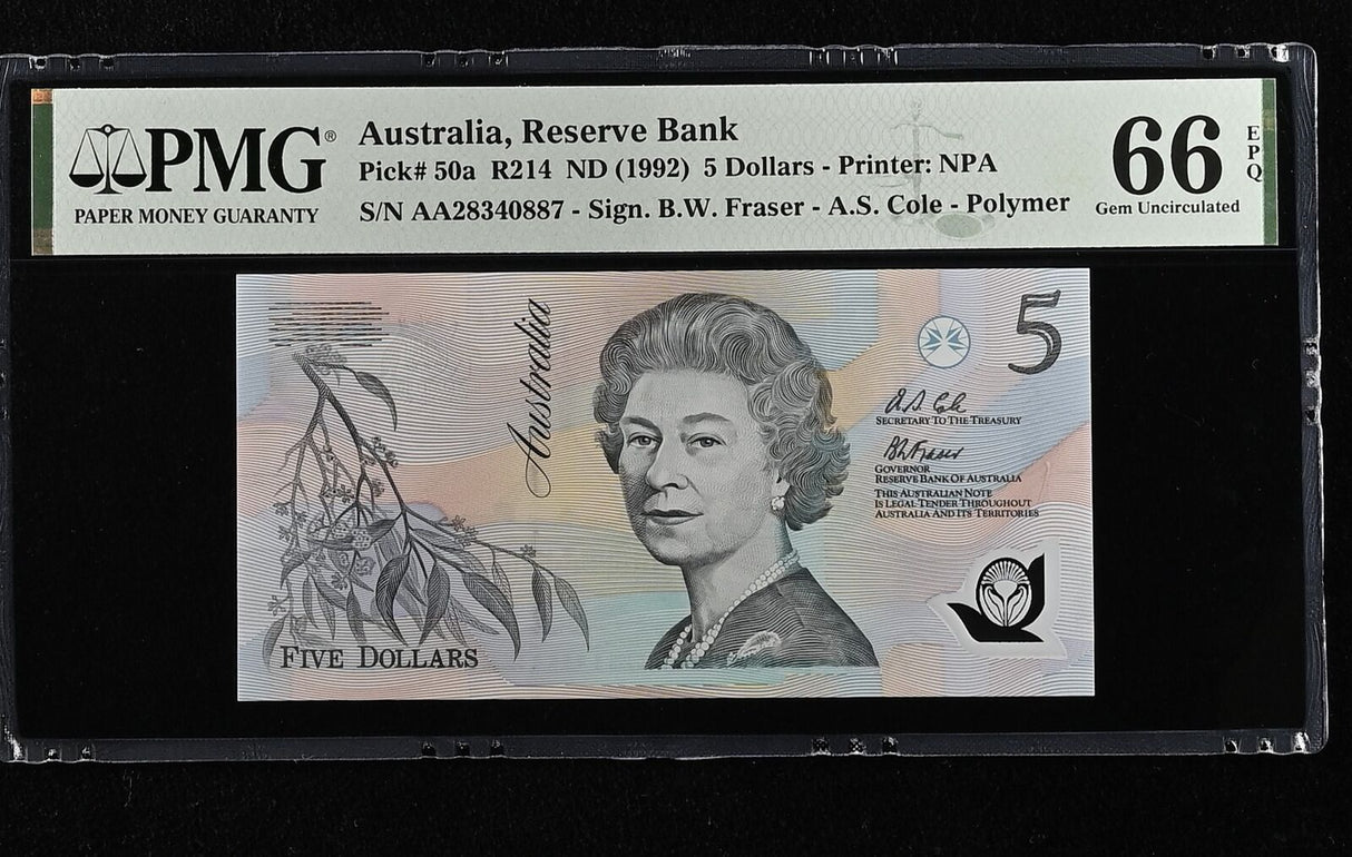 Australia 5 Dollars ND 1992 P 50 a AA Polymer Gem UNC PMG 66 EPQ