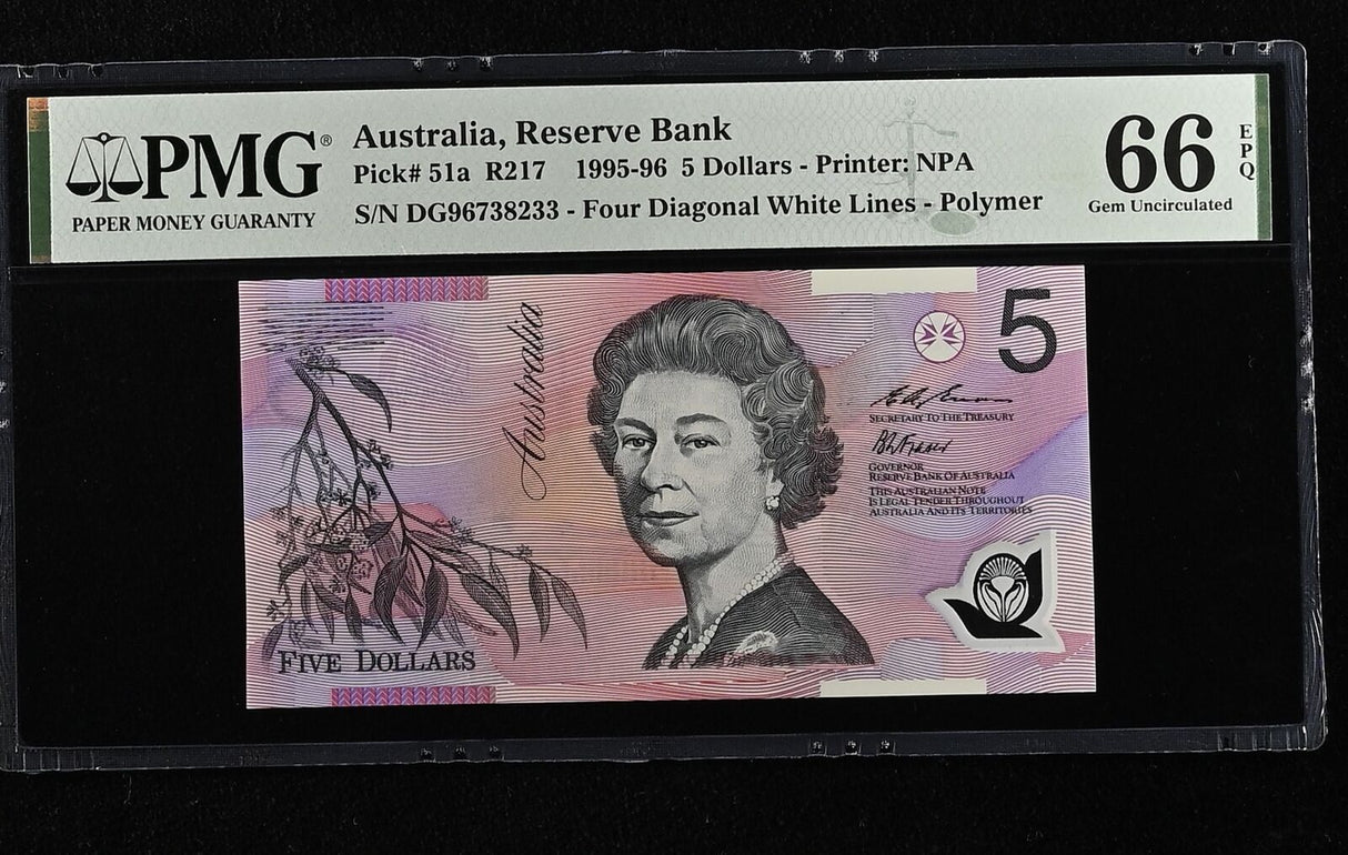 Australia 5 Dollars 1996 P 51 a Polymer Gem UNC PMG 66 EPQ