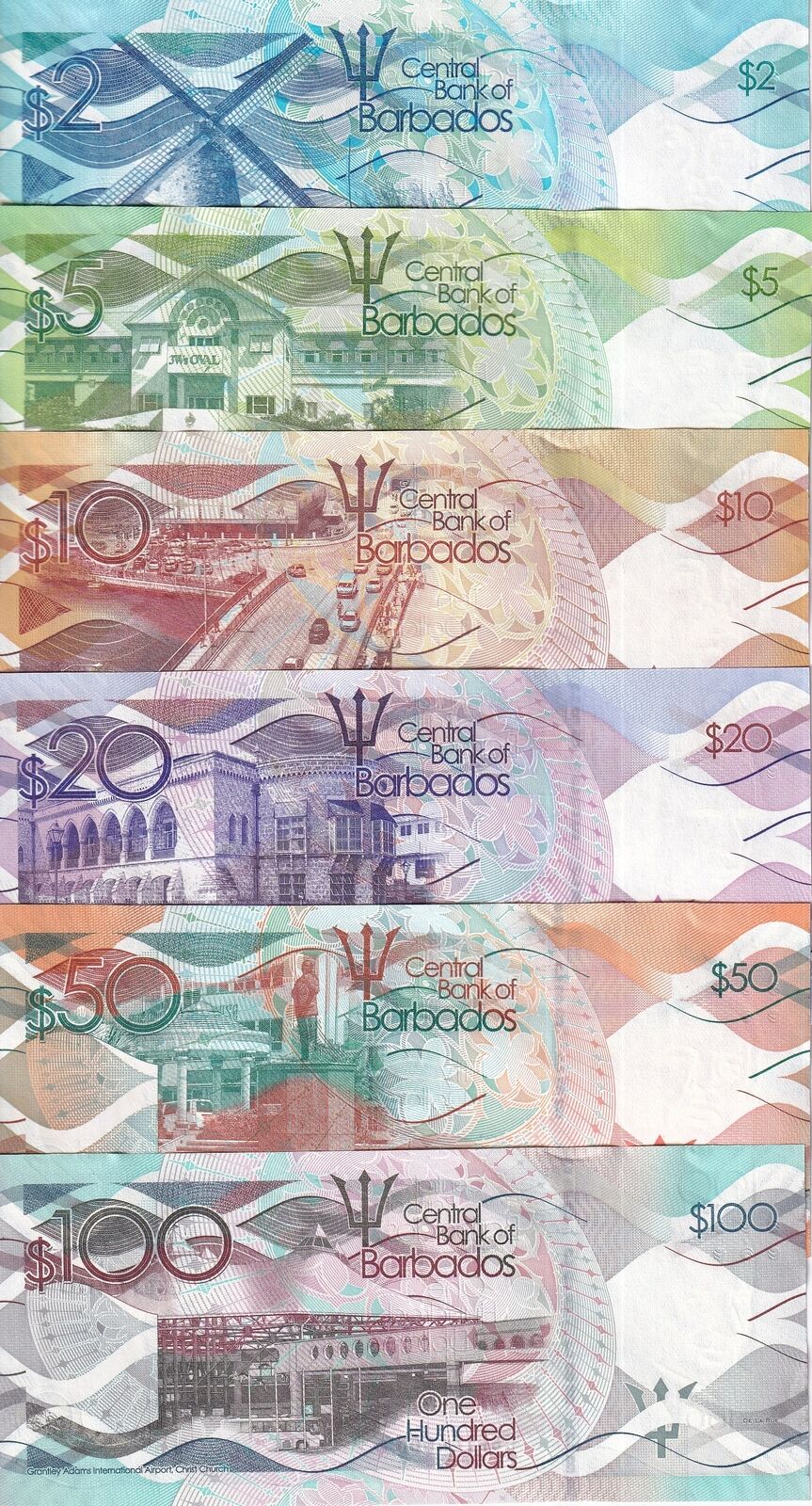 Barbados SET 6 UNC 2 5 10 20 50 100 Dollars 2018 P 73 74 75 76 77 78