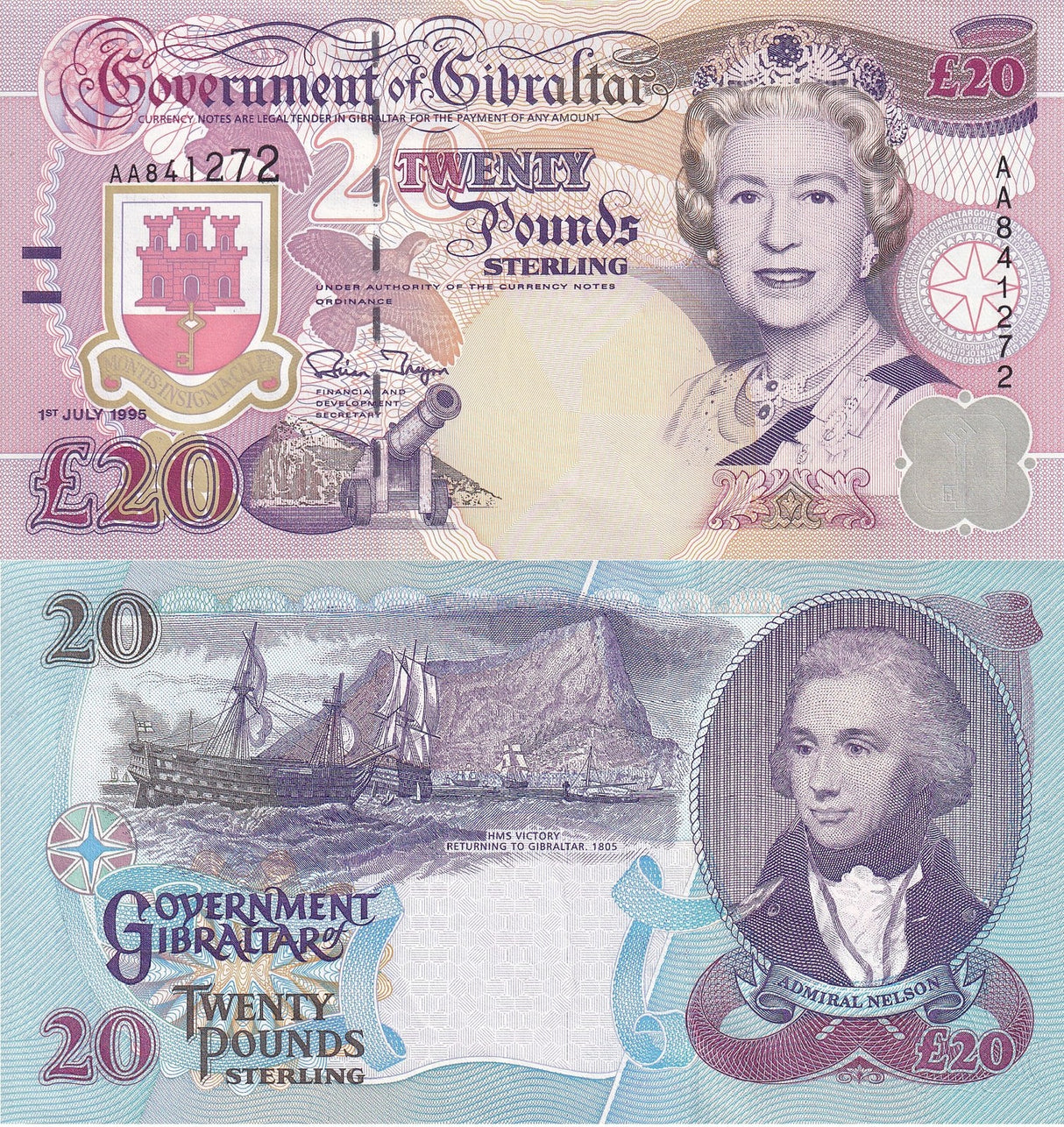 Gibraltar 20 Pounds 1995 P 27 AUnc