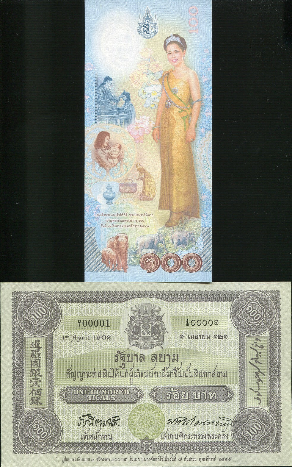 Thailand Set 2 UNC 100 Baht Commemorative ND 2002-2004 P 110 111