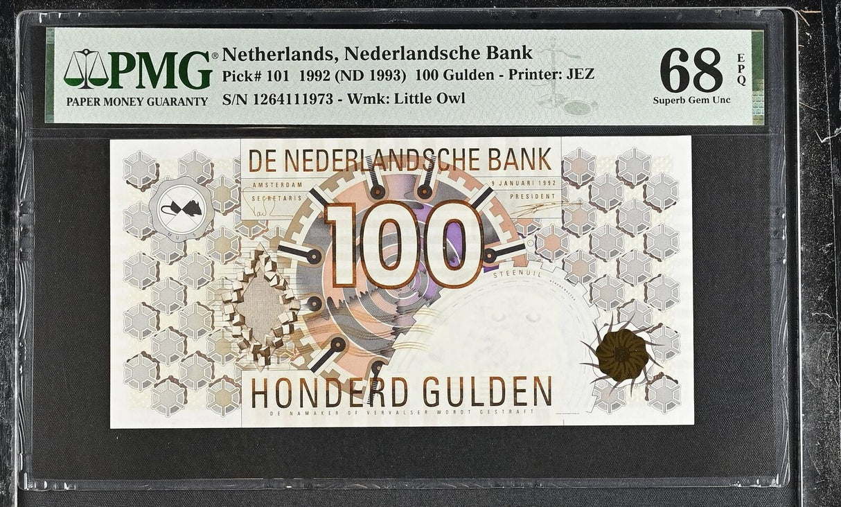 Netherlands 100 Gulden 1992 ND 1993 P 101 Superb Gem UNC PMG 68 EPQ