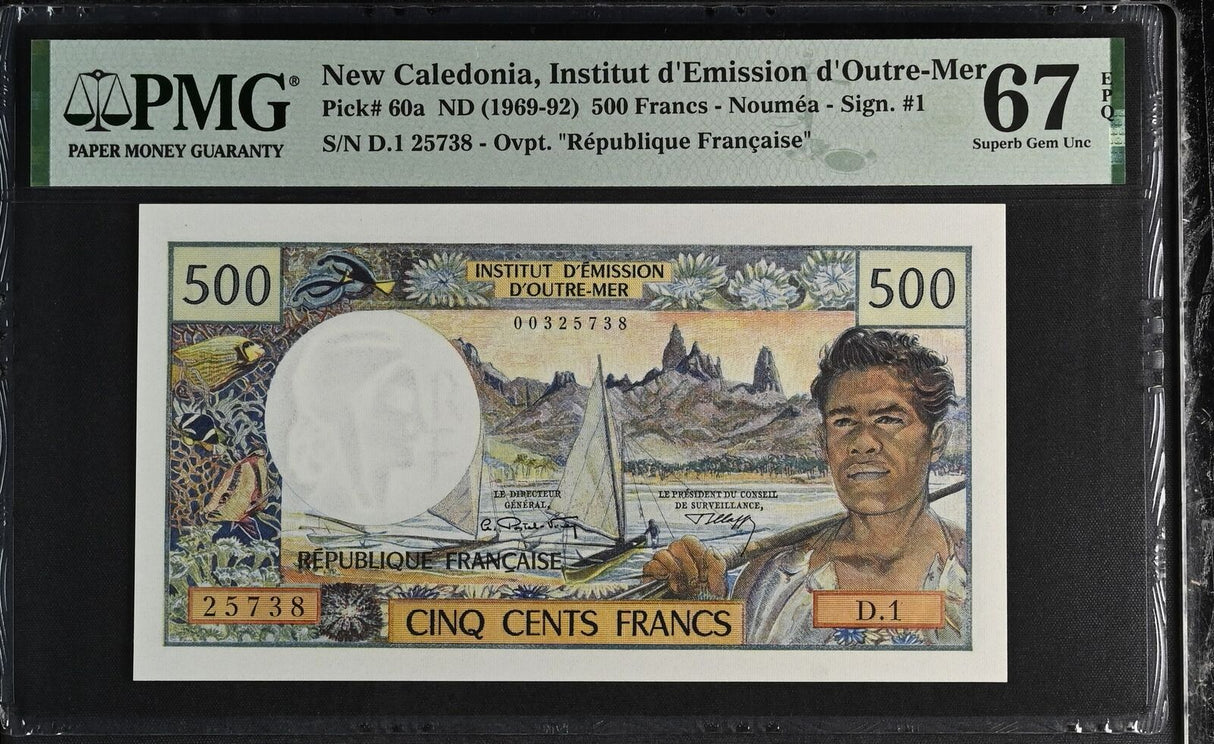New Caledonia 500 Francs ND 1969-1992 P 60 a Superb Gem UNC PMG 67 EPQ