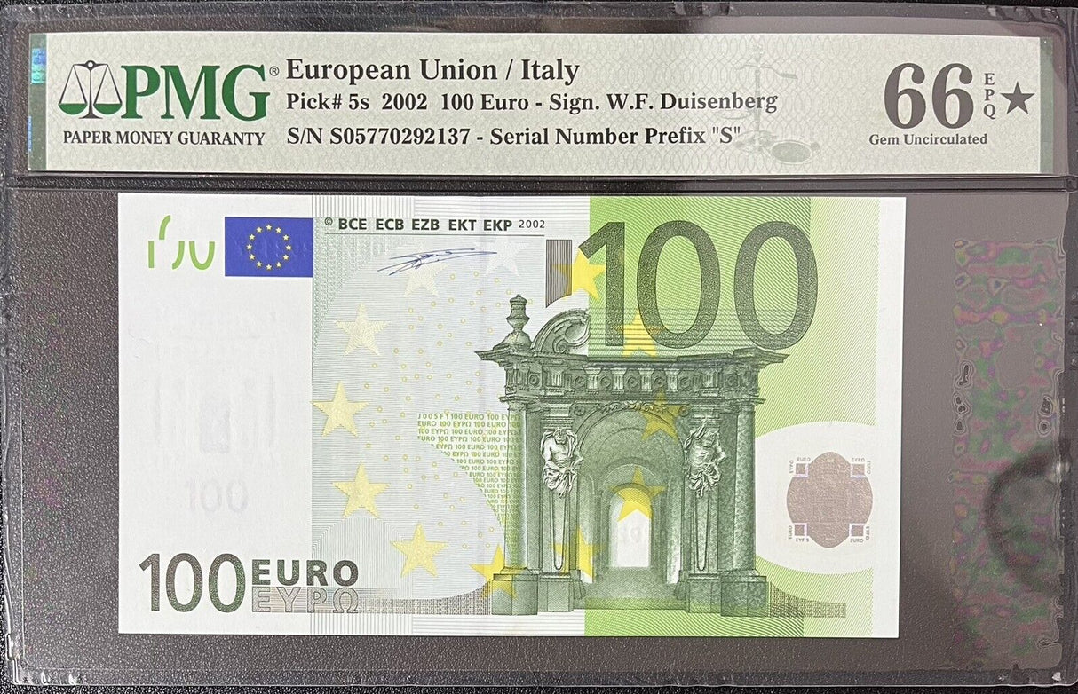 Euro 100 Euro Italy 2002 P 5 s Gem UNC PMG 66 EPQ Extra Star