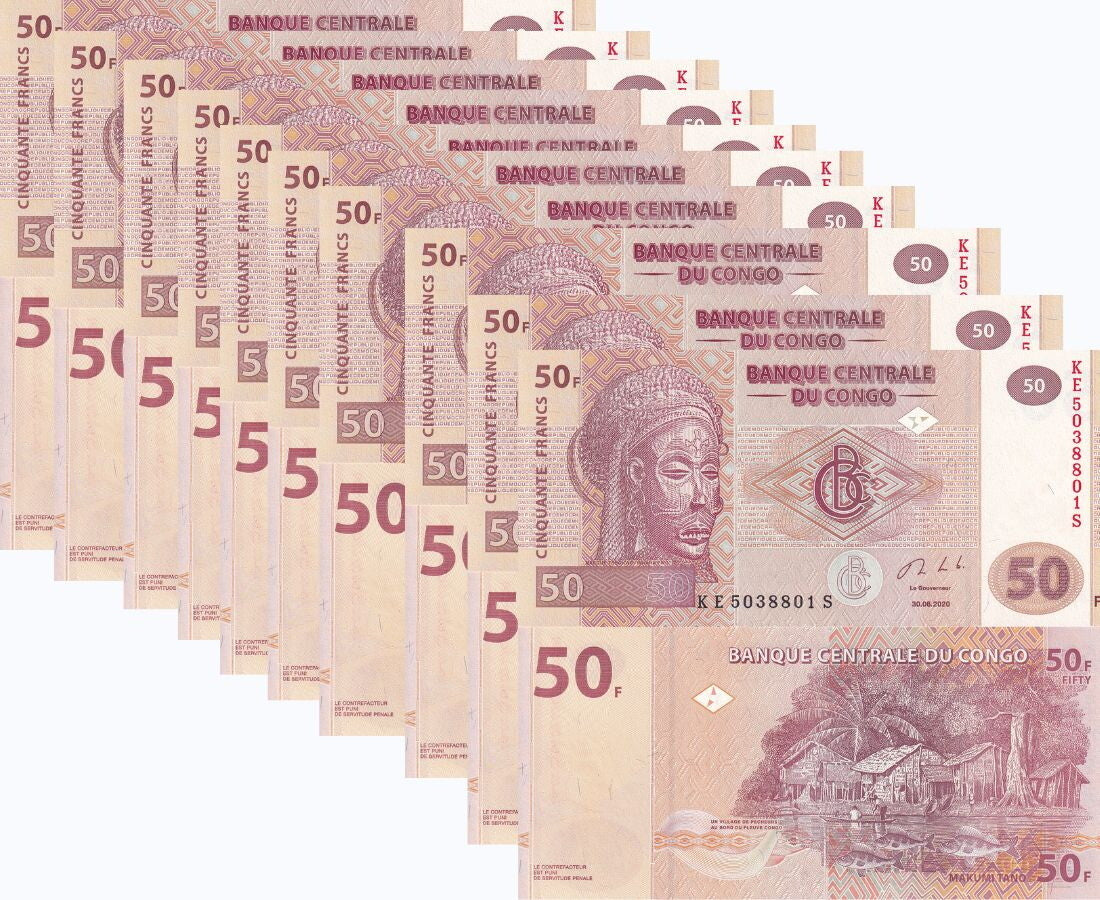 Congo 50 Francs 2020 P 97 c UNC LOT 10 PCS