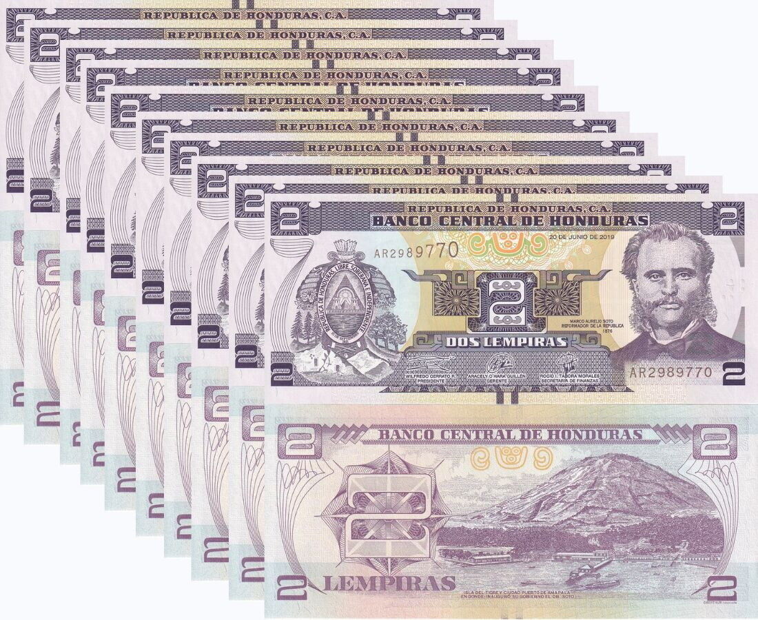 Honduras 2 Lempiras 2019 P 97 UNC LOT 10 PCS