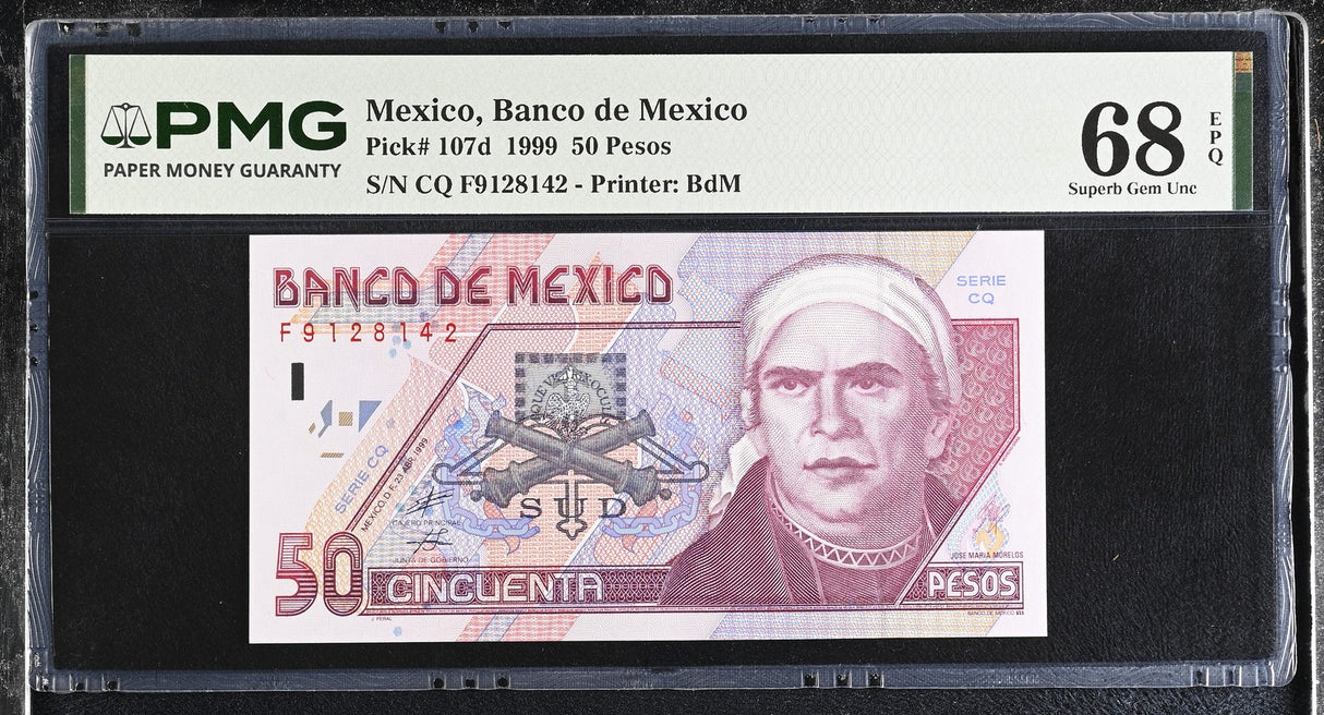Mexico 50 Pesos 1999 P 107 d Superb Gem UNC PMG 68 EPQ TOP POP