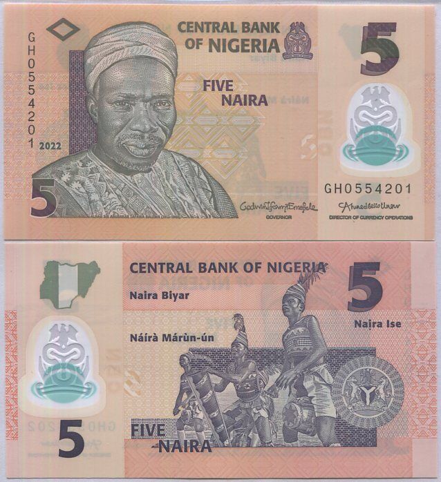Nigeria 5 Naira Mixed Year P 38 Polymer UNC