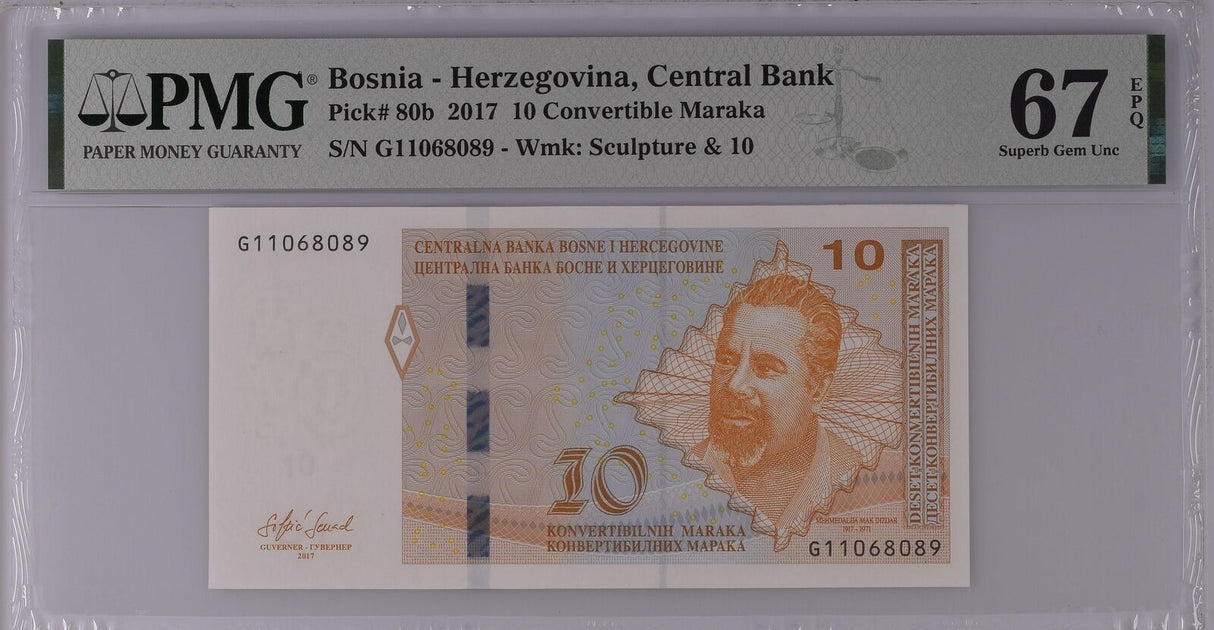 Bosnia & Herzegovina 10 Maraka 2017 P 80 b Superb Gem UNC PMG 67 EPQ