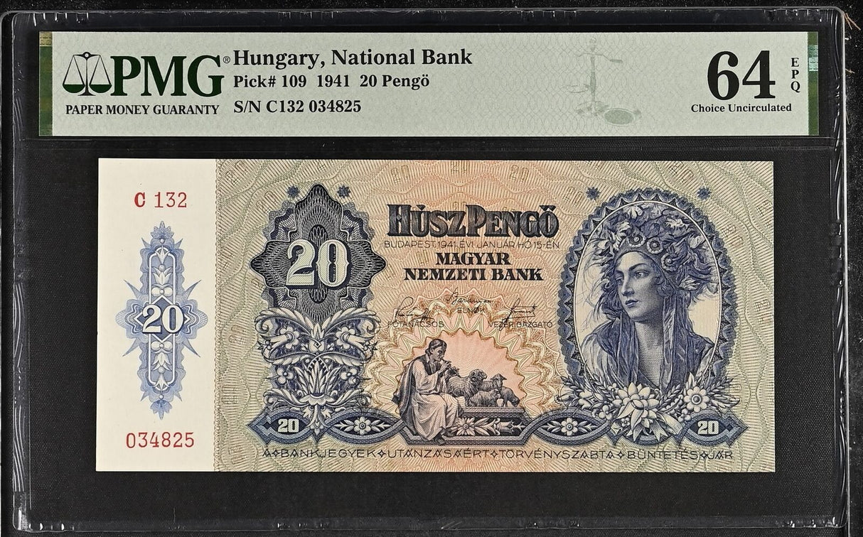 Hungary 20 pengo 1941 P 109 Choice UNC PMG 64 EPQ