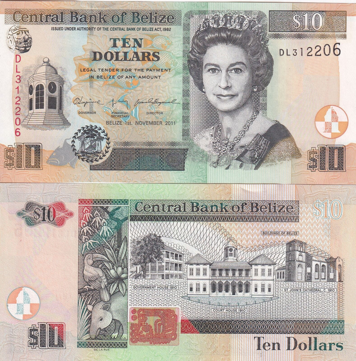 Belize 10 Dollars 2011 P 68 d QEII UNC
