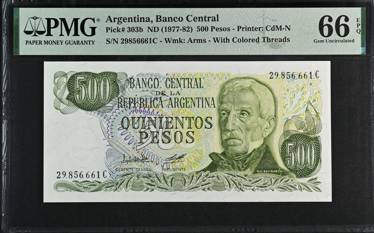 Argentina 500 Pesos ND 1982 P 303 b Gem UNC PMG 66 EPQ