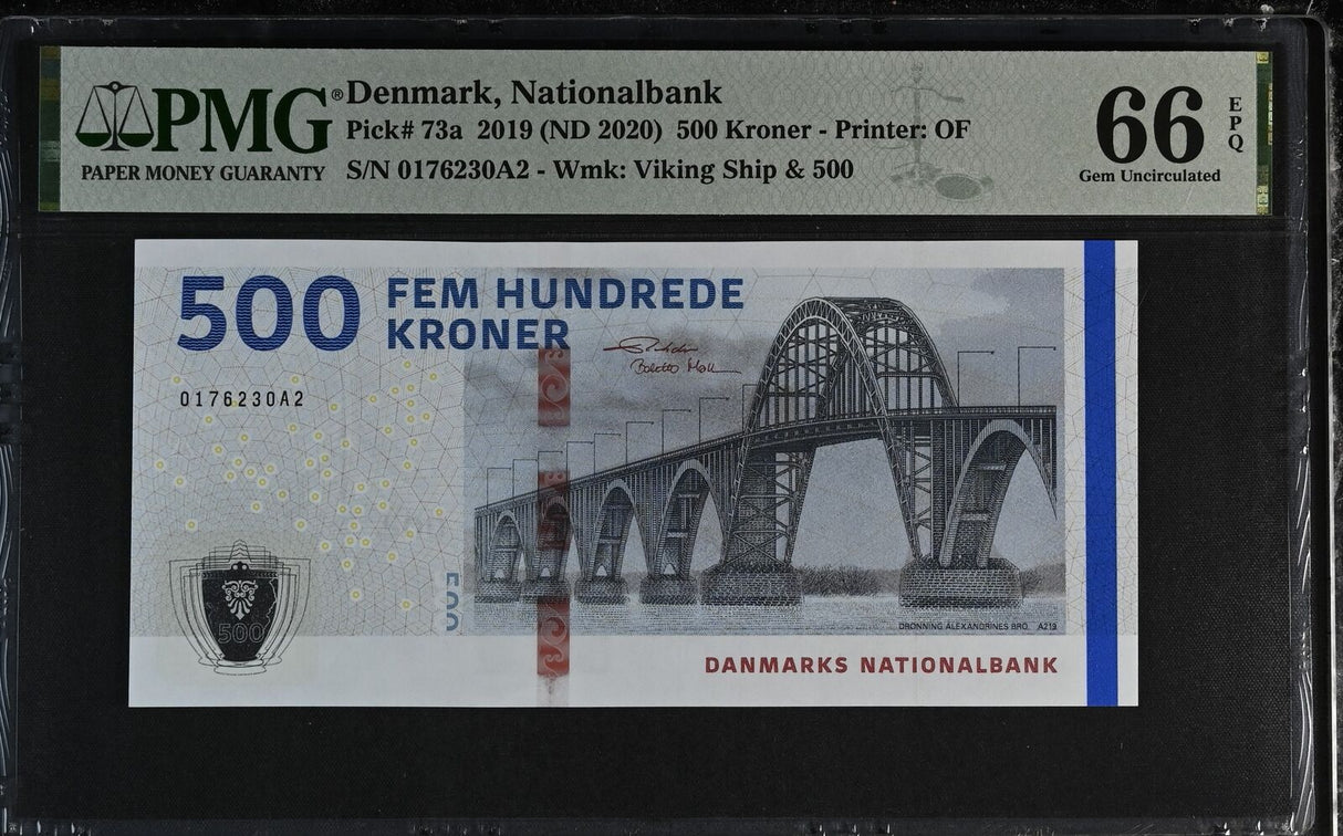 Denmark 500 Kroner 2019 ND 2020 P 73 a Gem UNC PMG 66 EPQ