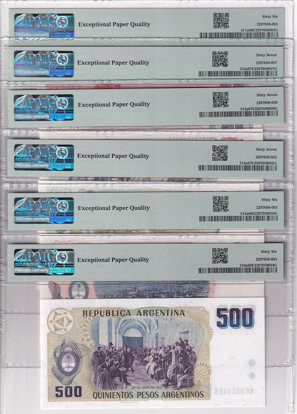 Argentina Set 6; 1 5 10-500 Pesos ND 1983 P 311-316 Superb Gem UNC PMG 66 67 EPQ