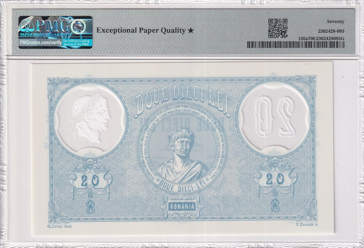Romania 20 Leu 2021 Comm. P 126 a Polymer Superb Gem UNC PMG 70 EPQ Extra Star