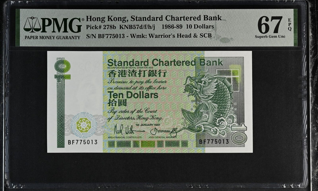 HONG KONG 10 DOLLARS 1987 P 278 b Superb Gem UNC PMG 67 EPQ