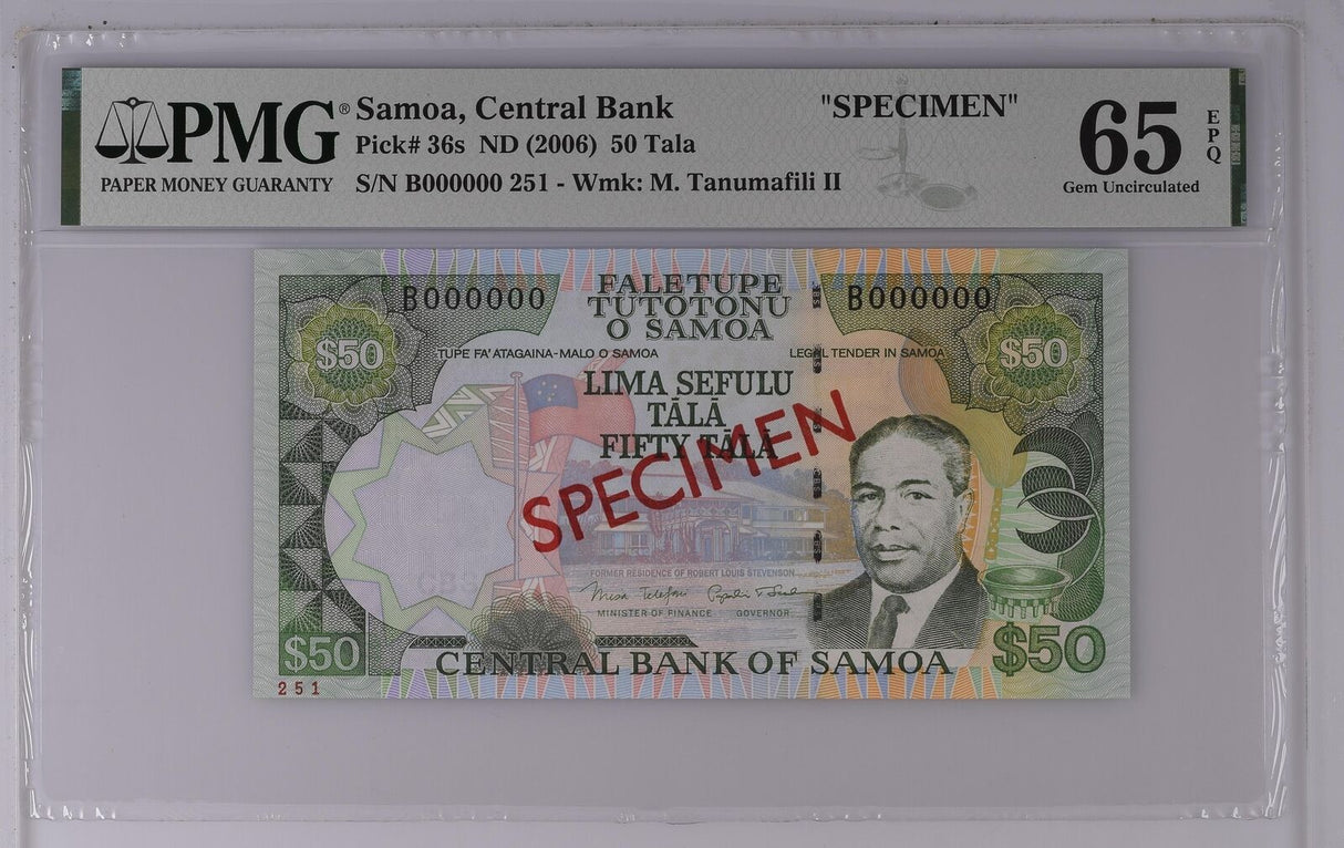 Samoa 50 Tala ND 2006 P 36 s SPECIMEN Gem UNC PMG 65 EPQ