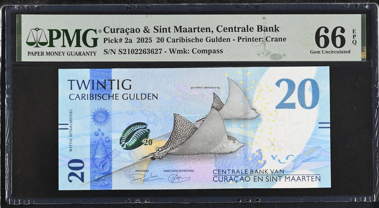 Curacao & Sint Maarten 20 Gulden 2025 P 2 a Gem UNC PMG 66 EPQ