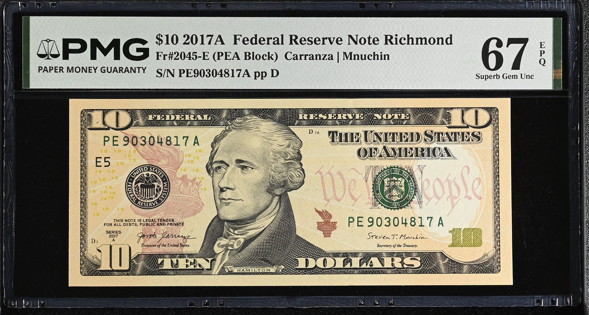 United States 10 Dollars USA 2017A P 545B E Richmond Superb Gem UNC PMG 67 EPQ
