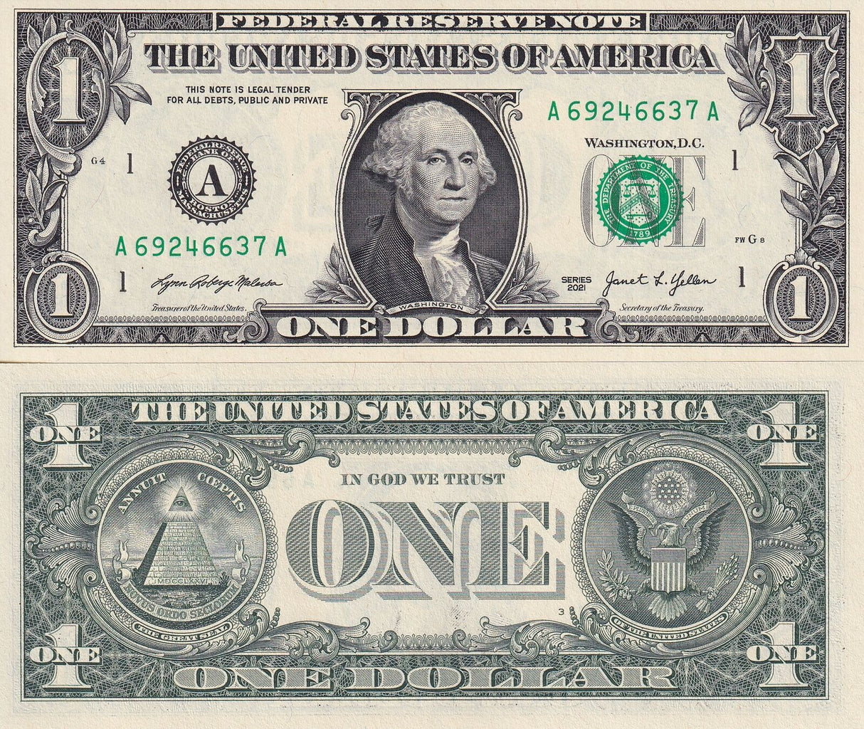 United States 1 Dollars USA 2021 P 549 Boston MA "A" UNC