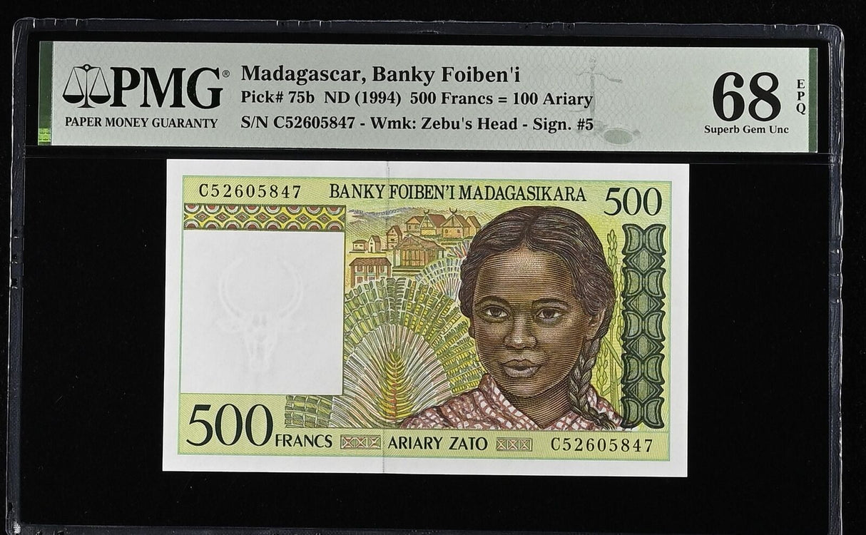Madagascar 500 Francs ND 1994 P 75 b Superb Gem UNC PMG 68 EPQ