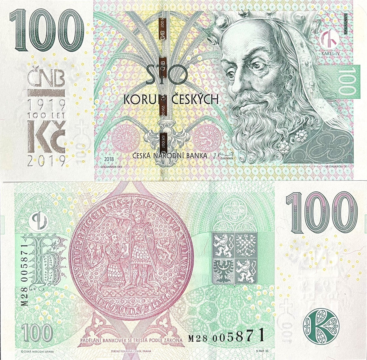 Czech Republic 100 Korun 2019 Commemorative 100th P 28 UNC