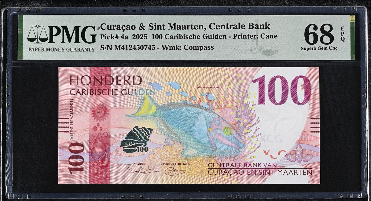 CURACAO & SINT MAARTEN 100 Gulden 2025 P 4 a Superb Gem UNC PMG 68 EPQ