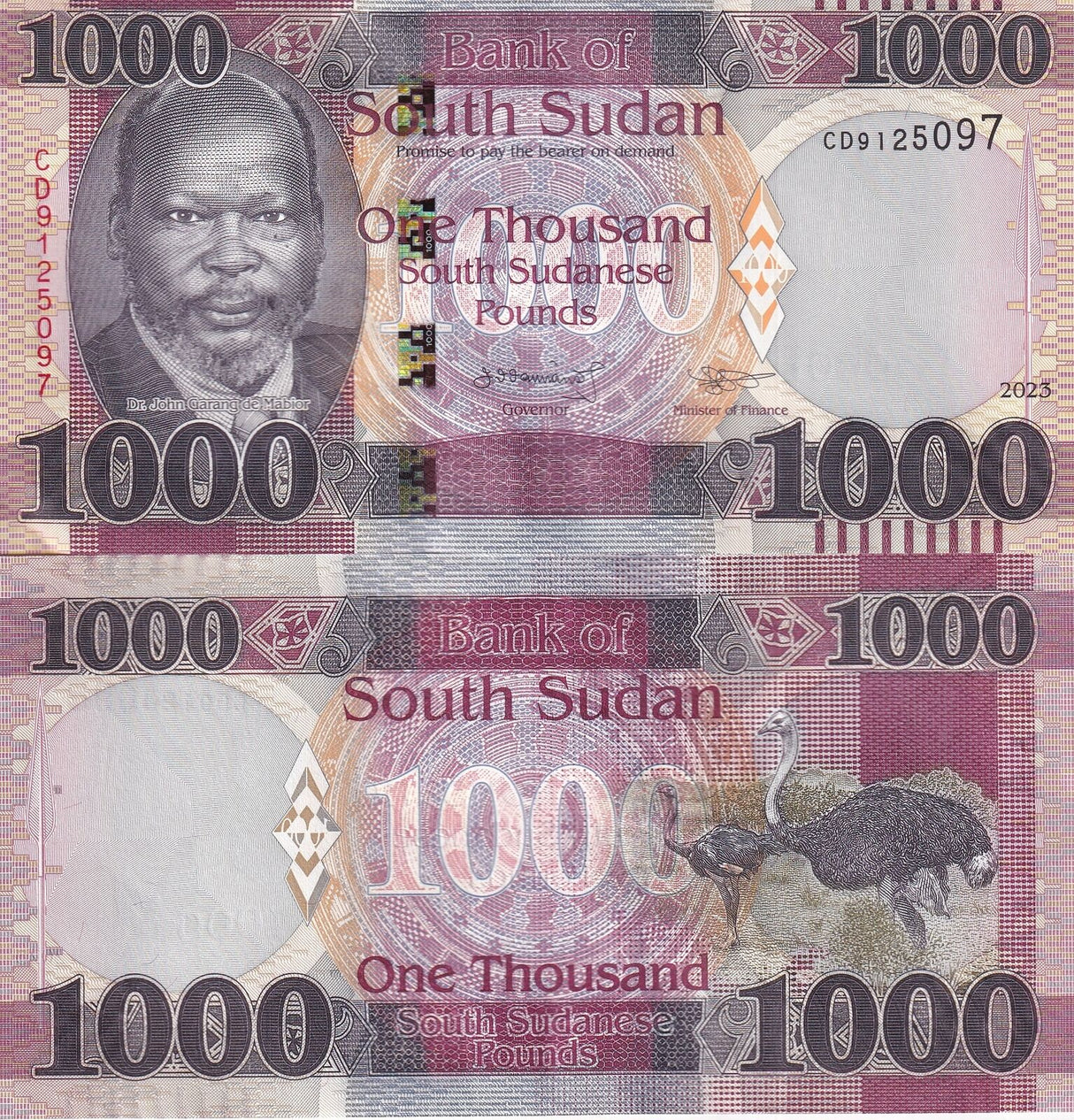 South Sudan 1000 Pound 2023 P 17 New Sign AUnc