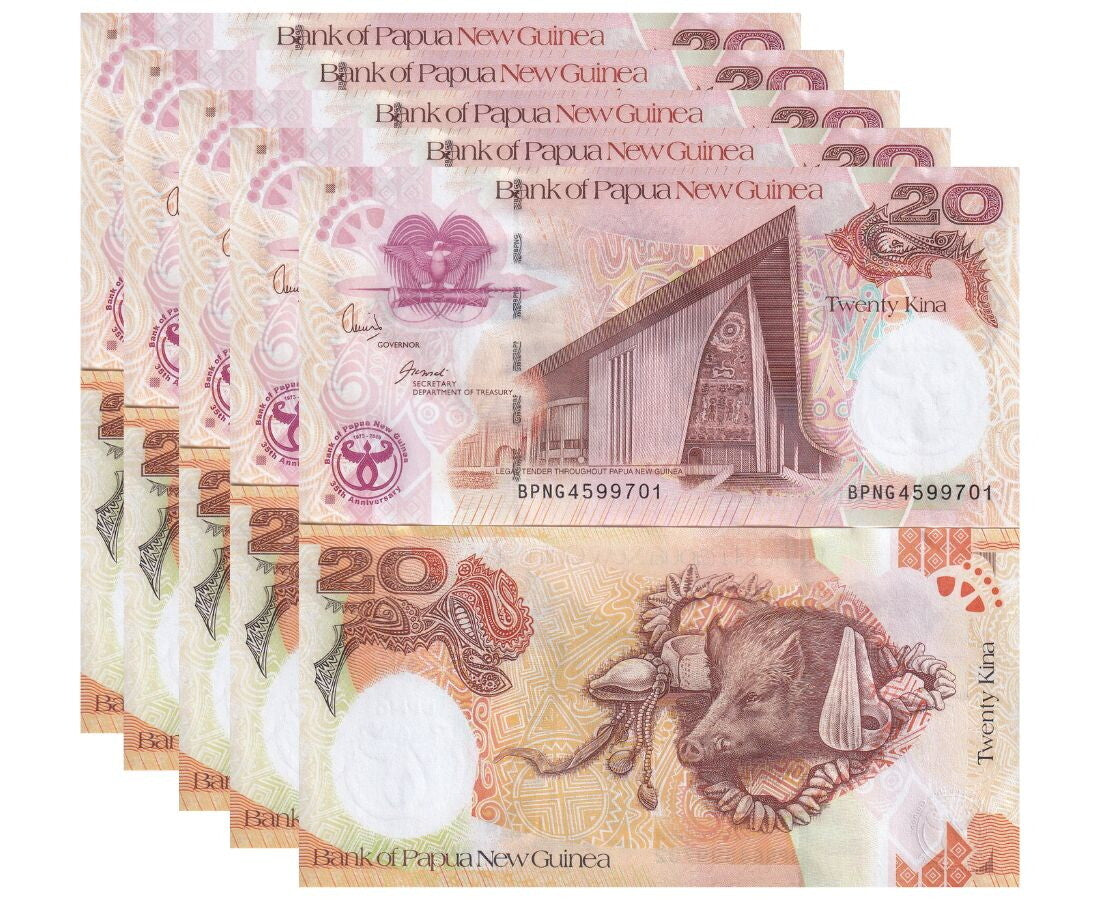 Papua New Guinea 20 Kina 2008 Commemorative P 36 UNC Lot 5 PCS