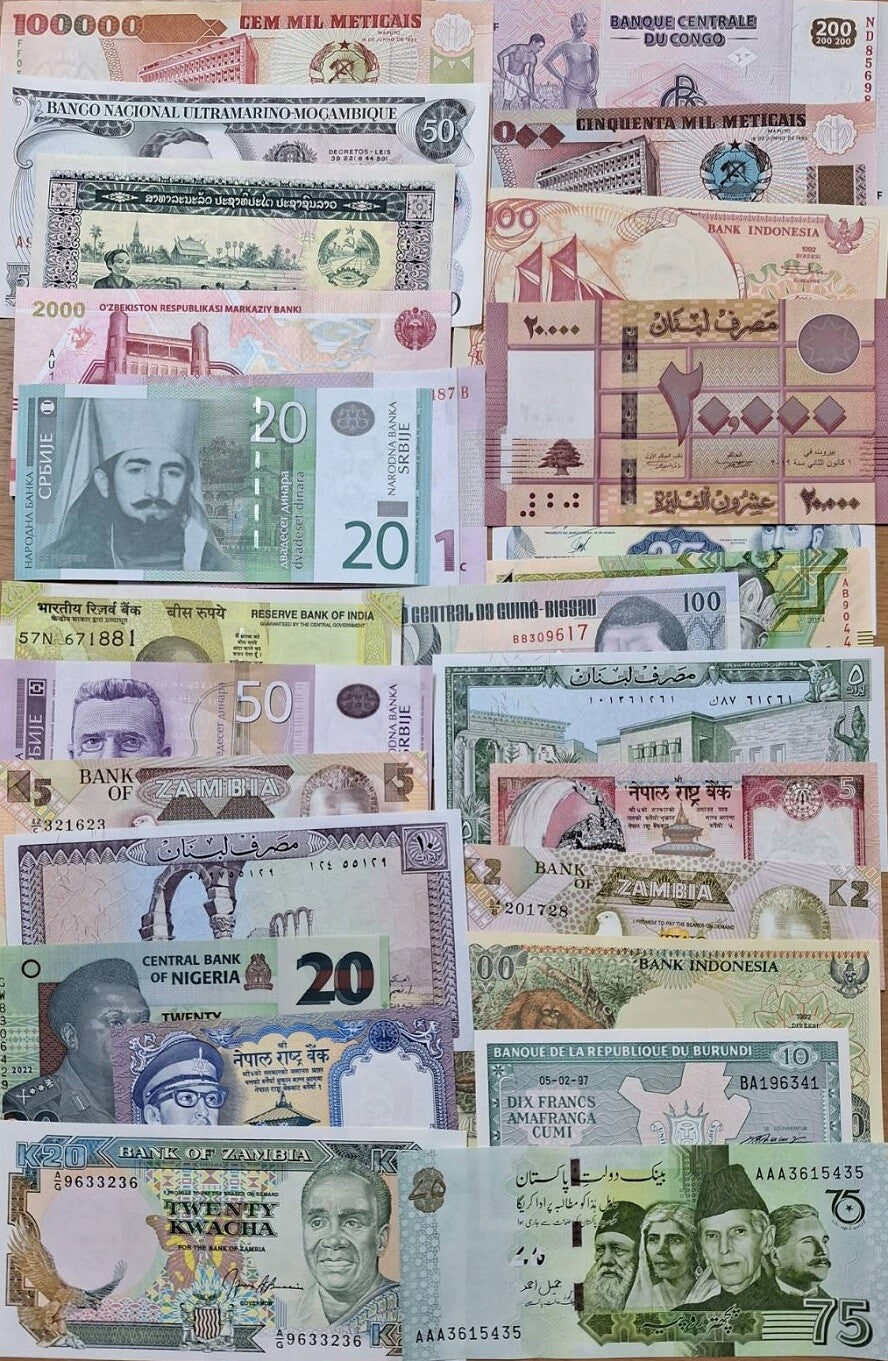 World Banknotes Lot Set 26 Pcs From 16 Countries All UNC