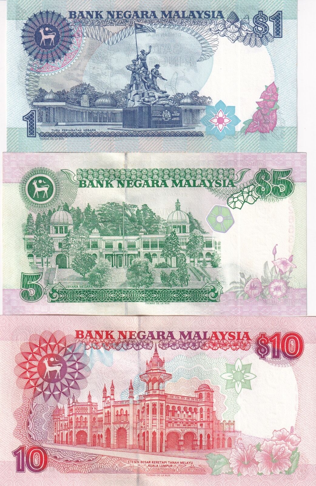 Malaysia Set 3 Pcs 1 5 10 Ringgit ND 1987-1989 P 27b 28c 29 UNC
