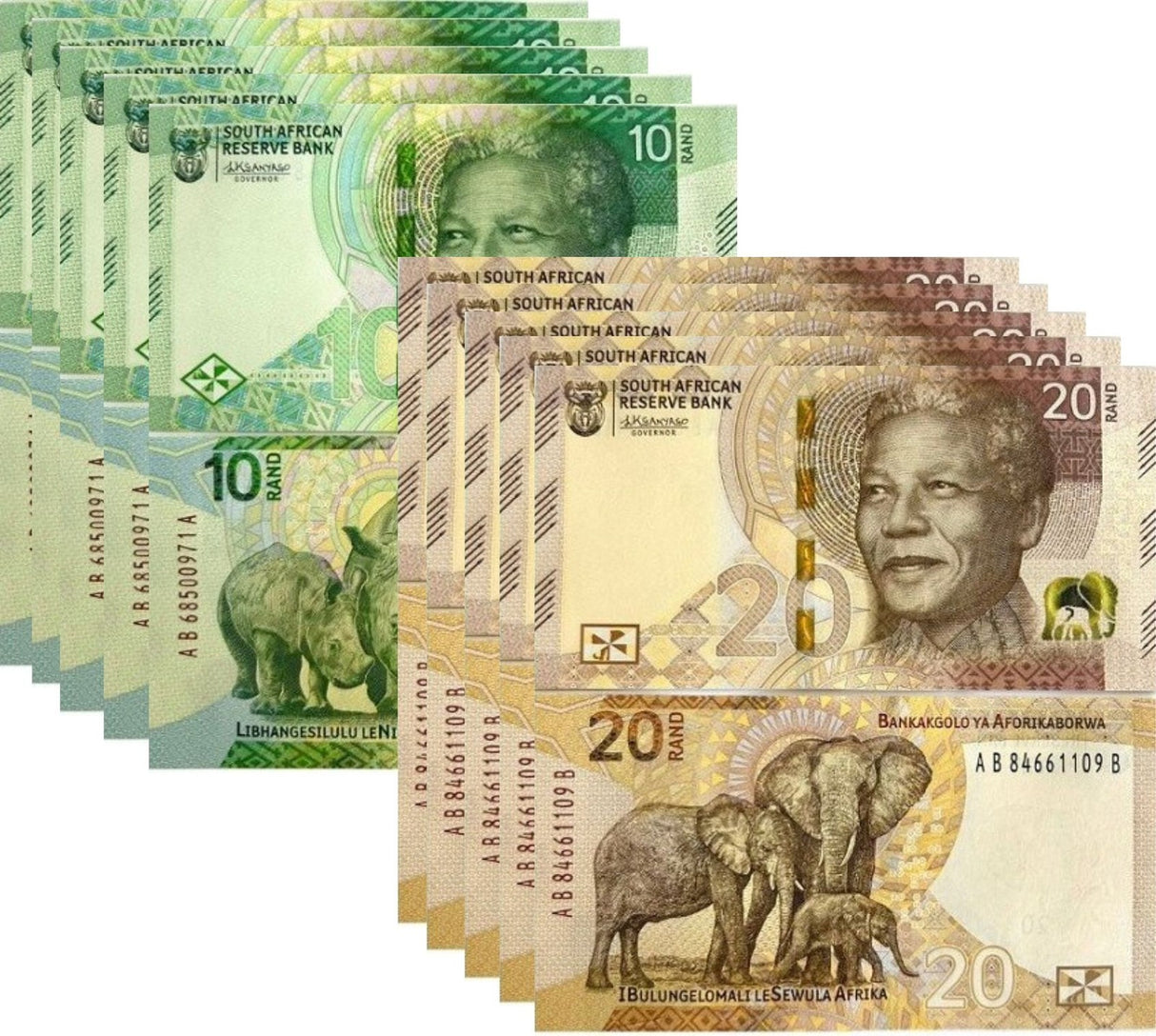 South Africa Set 2 X LOT 5=10 UNC 10 20 Rand 2023 P 148 149 New Family Design