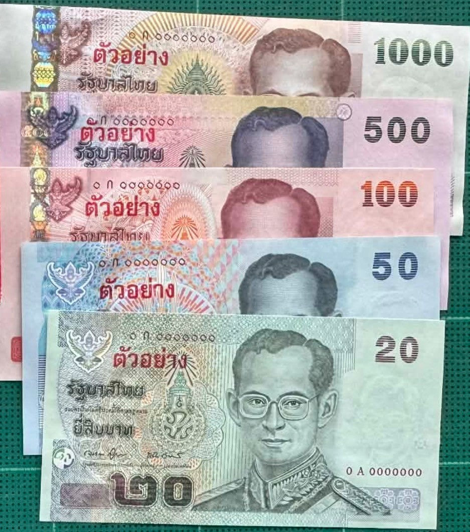 Thailand SET 5 UNC SPECIMEN 20 50 100 500 1000 Baht ND P 107 109 112 114 115 SPECIMEN