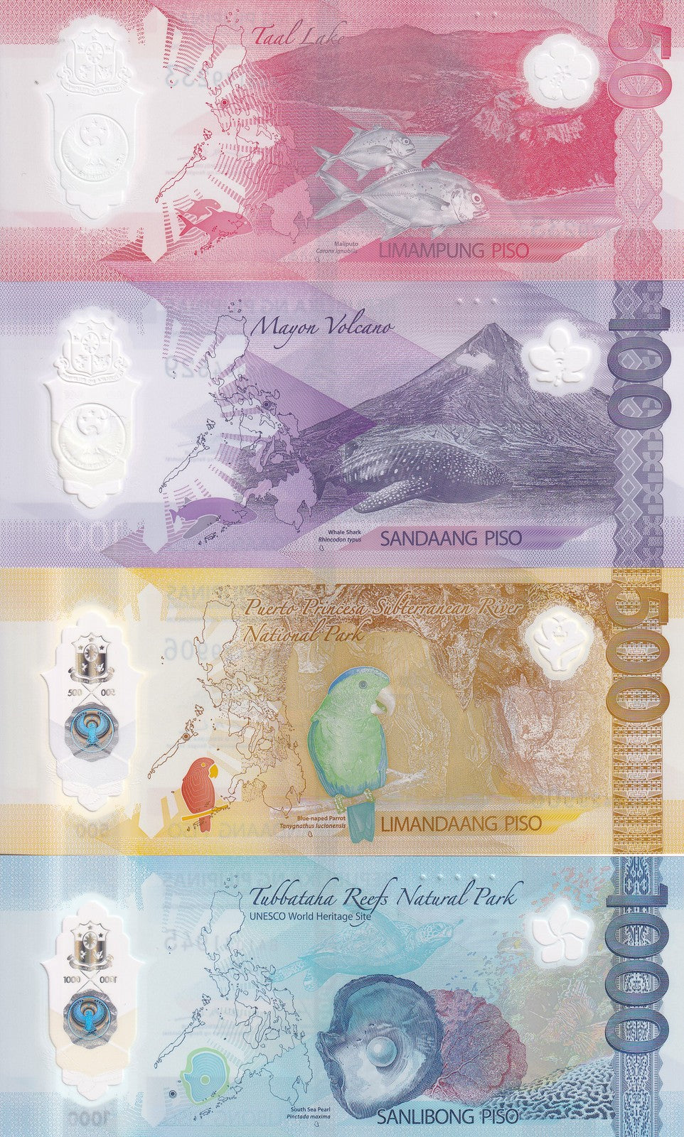 Philippines SET 4 UNC 50 100 500 1000 Piso 2025 Polymer P NEW Leopard