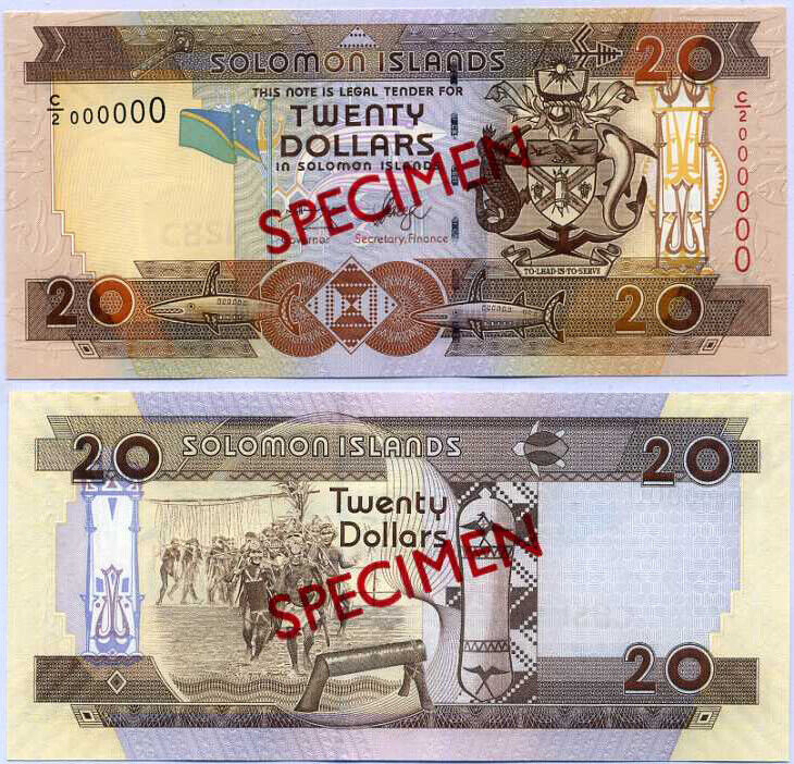 Solomon Islands 20 Dollars ND 2005 P 28 S. Fanega & Rick Specimen C/2 00000 UNC