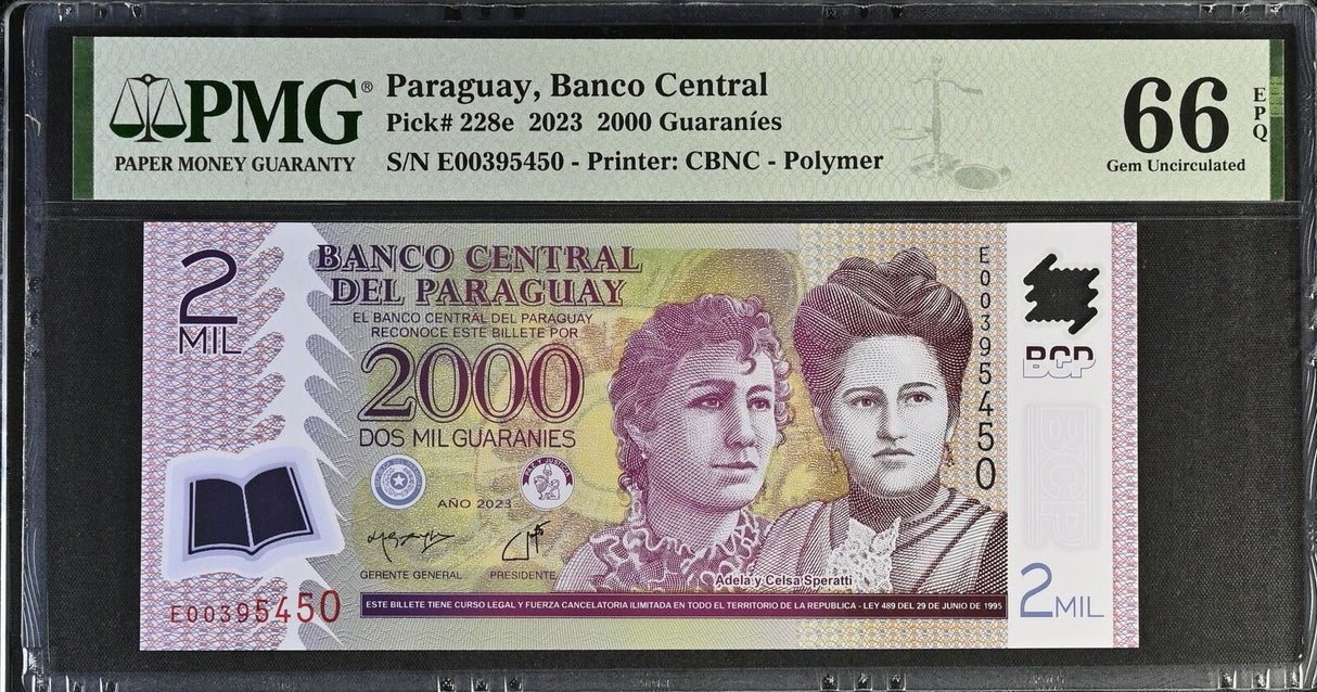 Paraguay 2000 Guaranies 2023 P 228 e Polymer Gem UNC PMG 66 EPQ