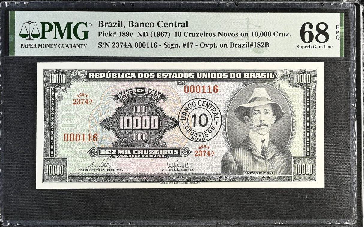Brazil 10 Cruzeiros ND 1967 P 189 c Superb Gem UNC PMG 68 EPQ TOP POP